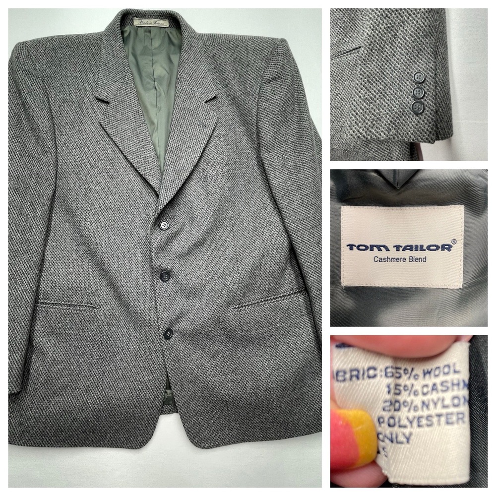 Tom Tailor Gray Blazer Jacket Sports Coat 46R Gray Wool & Cashmere‎ Blend Tweed